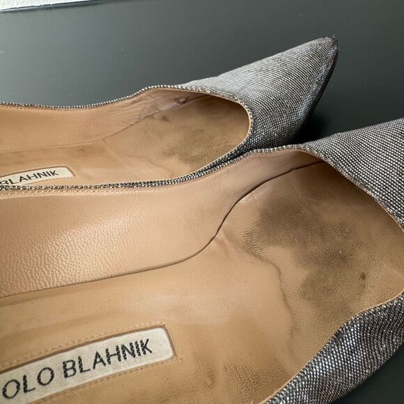 Manolo Blahnik Lurex Glitter Gold Metallic Pointed Kitten Heel Size 40 9.5 Party - Picture 6 of 15